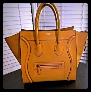 CELINE Drummed Calfskin Micro Luggage Ocre